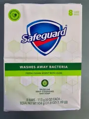 6 x 8ct Safeguard Antibacterial Soap, White with Aloe, 4 oz bars - 48 BARS TOTAL