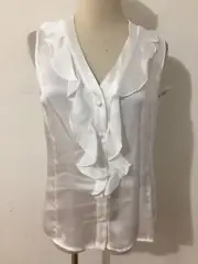 TAHARI Sleeveless Button-Front Ruffled Blouse White Size S New! NWT! MSRP $54