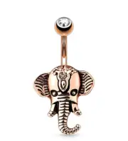 Rose Gold plated Elephant Belly Button Ring 14 Gauge Surgical Steel New Navel