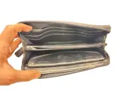 NEW St. John’s Bay Black Leather Stitched Wallet/Billfold with Zipper New In Box