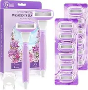 Razors for Women Include 2 Non-Slip Handles and 14 Razor Refills, 5 Premium Blades Women's Razors for Shaving with a Shower Holder, Disposable Razor with 360° Lubrication Reduces Irritation, Purple