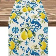 NEW long 13"x48"blue/yellow Retro style Lemon floral linen table runner