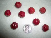 8 vintage Red Octagon Wood Beads -15 mm