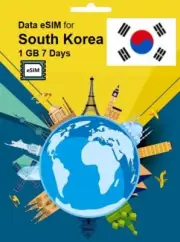 SALE! South Korea Travel SIM Card DATA eSIM 1GB 7Days QR Code 1 Day Delivery