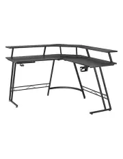 [Furb] LED Round L Shaped Corner Desk With Shelf in Black