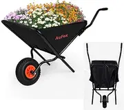 AuFox Collapsible Wheelbarrow, Foldable Yard Cart Easy Loading and Dumping Garden Cart Thickened Oxford Cloth Lawn Cart 176 lbs Capacity for Soil,Grass, Leaf, Garden Supplies, Black