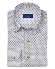 David Donahue Regular Fit Neat Geo Print Sport Shirt