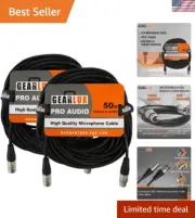 Professional XLR Microphone Cable 50ft - Noise-Cancelling & Durable - 2 Pack