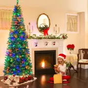 Costway1.37/1.98/2.29 M Artificial Pencil Christmas Tree with Tips and LED Lights-2.29M