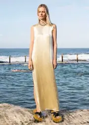 Camilla & Marc Myah yellow satin maxi dress AU6 US2 split designer BNWT RRP $750