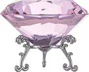 QIANCHANG 80mm Crystal Diamond Paperweight with Stand, Large Faceted Glass Gems Jewels for Home Party Decoration(Pink)
