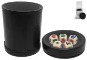 Poker Dice Ivory Rounded Corners + PU Leather Grey Felt Lined Cup Lid Tray Boxed