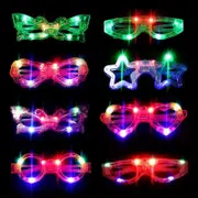 8 Packs LED Glasses for kids Glow in the dark Party Supplies Favor,6 LED 6 Shapes Glasses Flashing Plastic Random Style