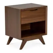 STEFAN SCANDINAVIAN WALNUT + BEECH WOOD BEDSIDE TABLE WITH DRAWER