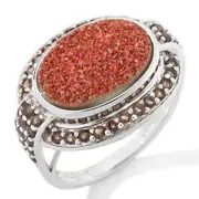 Sunset Drusy and Smoky Quartz Sterling Silver East/West Ring $129.90