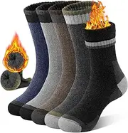 [UUMIAER] Merino Wool Socks for Men Hiking Thermal Warm Winter Crew Socks Thick Cushion Moisture Wicking Socks 5 Pairs