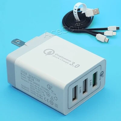 Quick Charging Plug-in Multiport QC3.0 Charger 3in1 Cable for LG G5 LS992 Sprint