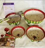 Temptations Winter Whimsey Nesting Bowl Set Of 4 With Measuring Spoons Ceramic