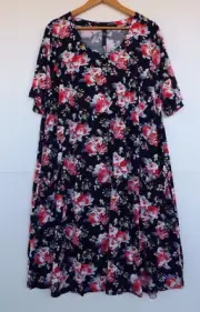 New Taking Shape Dress 20 Womens Navy Black Pink Floral Cotton Jersey TS Pockets