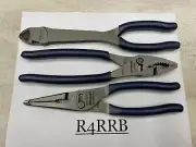 Snap-on Tools NEW 3pc POWER BLUE Soft Grip LONG LEVERAGE Pliers Cutter Lot Set