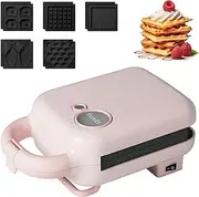 Mini Waffle Maker 5-in-1, Waffle Makers & Irons with Ready Indicator, Double-Sided Heating, Non-Stick Coating, Waffle Machine, Pancake Maker for Waffles, Sweet Snacks Desserts Pink