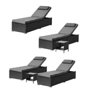 Livsip Sun Lounge Wicker Lounger & Table Patio Furniture Outdoor Setting Day Bed