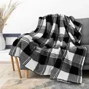 White Black Plush Throw Blanket for Couch, Throw - 50x60 Checkered White/Black