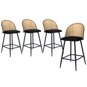 Oikiture Bar Stools Kitchen Counter Stool Rattan Dining Chair Velvet Black x4