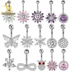 Big Flower Navel Rings-Titanium Belly Button Ring Silver Plated Piercing Jewelry