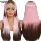 Pink Wigs Women Synthetic Ombre Lace Front Wig Long Lace Hair Princess Cut Wig