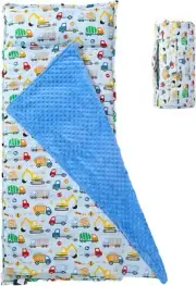 Toddler Nap Mat with Removable Pillow and Minky Blanket Soft Rolled Napping Map