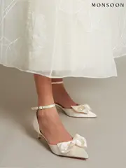 Monsoon Natural Stacy Satin Bow Pointed Toe Heels (F22749) | $231
