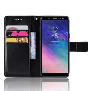 適用三星Samsung Galaxy A6 2018手機殼瘋馬紋插卡掛繩翻蓋保護套