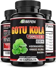 Gotu Kola Extract 8200 mg Equivalent with Ginkgo Biloba, Bacopa, Ashwagandha, Green Tea, Panax Ginseng - 90 Capsules - 3 Month Supply