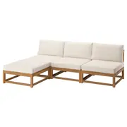 NÄMMARÖ 3-seat modular sofa w chaise longue, outdoor light brown stained/Frösön/Duvholmen beige, 243 cm