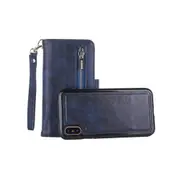 2 In 1 Zipper Pattern Pu+ Tpu Leather Case With Card Slot and Wallet and Photo Frame For Iphone Xs Max 6.5 Inch(Dark Blue)