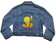 Looney Tunes TWEETY BIRD Girls XS 4/5 THATS ALL FOLKS Blue Denim Jean Jacket NEW
