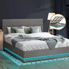 Oikiture Bed Frame Queen Double King Size RGB LED Gas Lift Base Storage Grey