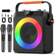 Fanfun Karaoke Machine with 2 Microphones, Portable Bluetooth Speaker with RGB L