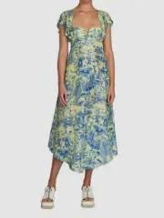 $1950 Stella McCartney Women's Yellow Fungi Print Silk Midi Dress Size IT40 US6