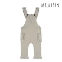 在飛比找momo購物網優惠-【Milkbarn】荷葉邊灰色細條紋吊帶褲(吊帶寬褲 背帶褲
