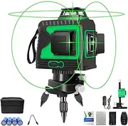 Laser Level 45m, TAOVINA Cross Line Laser Green Self-Leveling 3 x 360° Rotary Lasers with Magnetic Wall Bracket and Remote Control, 3D 12 Lines, Horizontal and Two Vertical Lines(4pcs Battery)