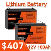 24V 100Ah 12V 200Ah Lithium Iron Battery LiFePO4 BMS Recharge Solar Boat Marine