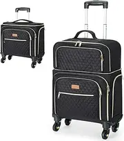 [Lekebobor] Expandable Carry on Luggage with 4 Removable Spinner Wheels, 20-inch Rolling Luggage Small Softside Suitcase for Work,Travel, Black