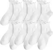 [Mmgoqqt] Women's Ruffle Socks, 6 Pairs Cotton White Socks with Ruffles, Women's Medium High Ruffle Socks, Soft, Breathable Knitted Socks, Ruffles, for Women and Girls, White, One size
