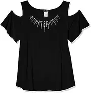 [Star Vixen] Women's Plus-Size Str Knit Cold-Shoulder Top W Silver Studs