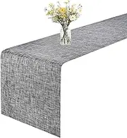 GIVERARE Table Runner, 12x107in Heat-Resistant Woven Vinyl Long Tabletop, Non-Slip Washable PVC Table Runners, Easy to Clean Premium Plastic Dresser Cover for Wedding, Decor, Home (Black+Gray)