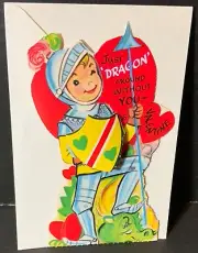 VTG Fuld Valentine Card UNUSED Boy Armor Dragonslayer Just Dragon Around W/O You