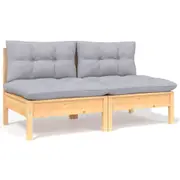 2-Seater Garden Sofa with Grey Cushions Solid Pinewood vidaXL