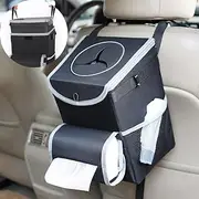 Car Trash Can with Lid and Storage Pockets, Car Liner Removable Storage Bag and Wet Wipe Holder 100% Leak-Proof, car Trash Bag, car Tissue Bag, car Garbage can for Back seat(Grey Trim)